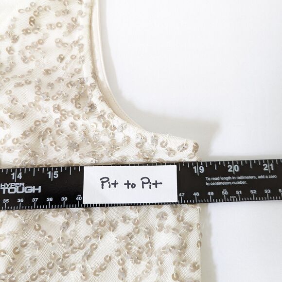 Coldwater Creek M Sequined Tank Top Shell Cream Tan Embellished Knit Stretch - Picture 6 of 9